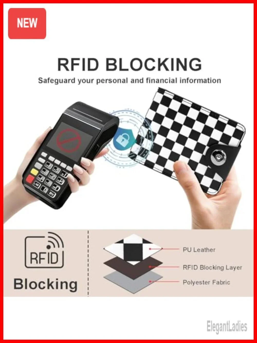 Checkered Slim Bifold Credit Wallet RFID Blocking Card Holder Zipper Coin Pocket